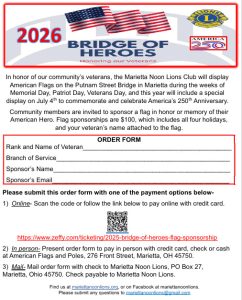 Bridge of Heroes 2026 Order Form Marietta Noon Lions, Marietta OH
